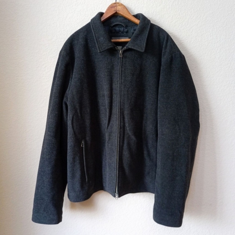 Men's Dark Gray Zip-Front Wool Jacket